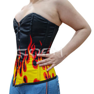 Corset Overbust à baleines en acier, imprimé numérique par sublimation motif flamme |   Également disponible : son legging extensible assorti - Product Image 3