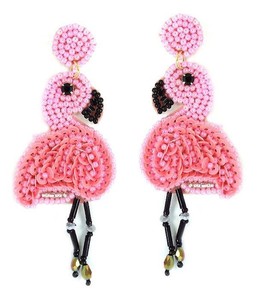 Pendientes Huggie con cuentas de semillas de flamenco, pendientes llamativos clásicos para bodas y fiestas, regalo elegante para ella - Product Image 4