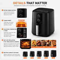 Friteuse à air mécanique Alpha 5L 8L 10L 12L avec bouton rotatif, 1200W, température réglable, minuterie, sans huile, pour la cuisine familiale