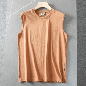 Summer New American Sleeveless O-neck Solid Color T-shirt <b>Men's</b> Fashion 100% Cotton Washed Casual Sports Fitness <b>Basketball</b> <b>Vest</b> - Product Image 3