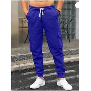 Nuevos joggers Cargo de lana de algodón para hombre de invierno, pantalones de chándal cálidos ligeros de estilo informal, tela Oxford, cintura media, piedra frontal plana - Product Image 3