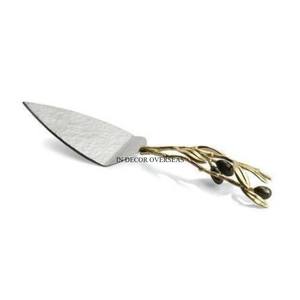 Poignées de créateur florales fantaisie uniques plaquées or de haute qualité les plus exigeantes avec serveur de gâteau et couteau polis et brillants argentés - Product Image 2