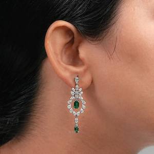 Unique 8.90ctw 14k White Gold Green <b>Emerald</b> and Diamond Dangle <b>Earrings</b> Genuine Diamond <b>Drop</b> <b>Earrings</b> Unbeatable Market Price - Product Image 4