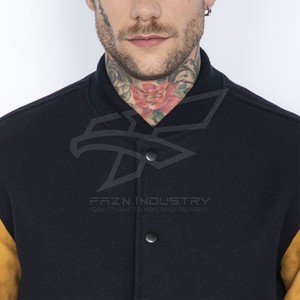 Varsity Letterman para hombres Chaqueta de bombardero de béisbol hecha de mangas de cuero y cuerpo de lana Chaquetas de hombre de Varsity - Product Image 5