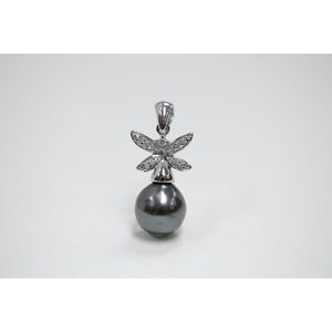 Colgante de Libélula con Perla Negra de Tahití Chapada en Rodio - Product Image 3