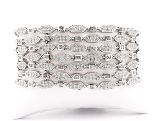 Round & <b>Baguette</b> Cut Moissanite Diamond Cuban Link <b>Bracelet</b> for Wedding Gift For Women's Fashion Jewelry 925 Sterling Silver - Product Image 1