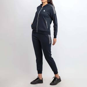 Couleur unie haute qualité 100% coton respirant Zip survêtement ensemble femmes debout avant lourd hiver sportif à capuche survêtement - Product Image 2