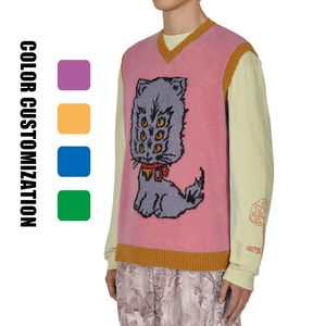 Chaleco Suéteres gráficos para hombres Jersey con cuello en V Chaleco de punto personalizado Unisex Suéter de colores sólidos personalizado Suéteres sin mangas para hombres - Product Image 6