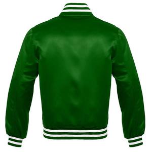 Veste de baseball Letterman de style vintage pour homme Bomber universitaire en satin vert foncé avec garniture blanche en toile saison d'hiver - Product Image 2