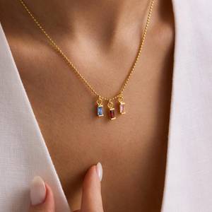 Collier personnalisé multi-pierres de naissance en forme de baguette, bijoux de famille, argent sterling 925 plaqué or 14 carats - Product Image 5