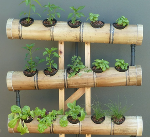 Pots en tube de bambou de style bohème vintage suspendus jardinière trou de drainage écologique sculpté à la main pour la décoration de jardin à l'extérieur - Product Image 2