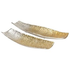 Plateau de service rectangulaire long en métal martelé doré de luxe avec poignées - Plateau décoratif pour la maison, l'hôtel et les événements de mariage - Product Image 2