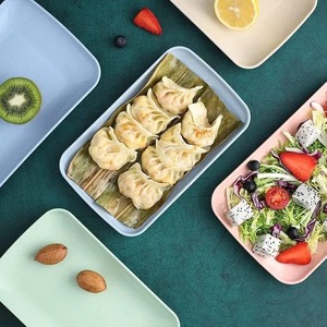 Assiette rectangulaire en paille de blé, légère et écologique de 8.27 pouces, vaisselle incassable pour salades, pâtes, collations, fruits - Product Image 1