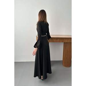 Black Balloon Sleeve <b>Belted</b> <b>Dress</b> - Black - Product Image 6