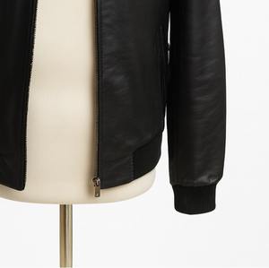 Blouson aviateur en cuir noir pour homme, coupe slim, style motard, classique, fait main, luxe, col montant, imperméable - Product Image 5