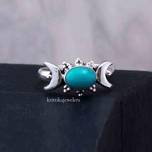 Bague en argent avec pierres précieuses turquoise 925 Sterling élégant ovale coupe Design fait à la main lunette réglage élégant fête de mariage anniversaires - Product Image 3