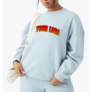 Gran oferta de alta calidad, suéter en blanco de gran tamaño, sudadera para mujer, sudadera de manga larga de lana gruesa azul cielo sólido, sudadera de talla grande - Product Image 4