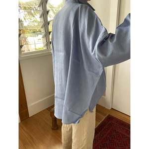 Camisa Oversize de Lino para Mujer, Color Liso, Transpirable, con Decoración de Encaje y Volantes, Talla Única, Primavera/Verano/Otoño - Product Image 4