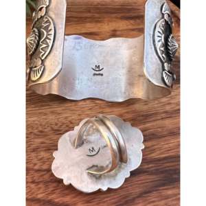 Navajo Fine Jewelry <b>Sets</b> Big Nugget Turquoise & Sterling Silver Cuff <b>Bracelet</b> & Ring Size 8 - Product Image 6