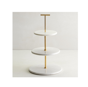 Support à gâteau en marbre Poignée en laiton Fêtes de mariage utilisées Taille personnalisée Support à gâteau en marbre décoratif de table à 2 niveaux - Product Image 3