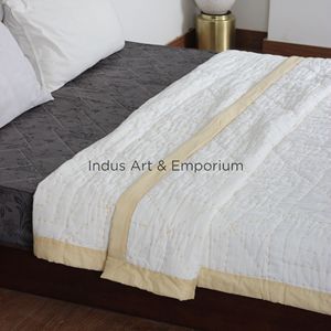 Ensemble de couette pour lit Double Kantha blanc uni avec deux taies d'oreiller bloc imprimé Double Vintage été Ac couettes - Product Image 5