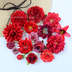 Artificial Red Floral Arrangement with Dahlias Dandelions & Tea Buds for Weddings New Year Greetings <b>Wall</b> <b>Decor</b> & <b>Flower</b> Boxes - Product Image 4