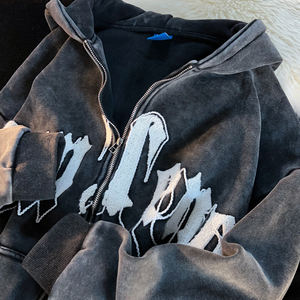 Sweat-shirts à capuche de haute qualité avec logo brodé personnalisé, bas côtelé, coton épais uni, vêtements de rue - Product Image 5