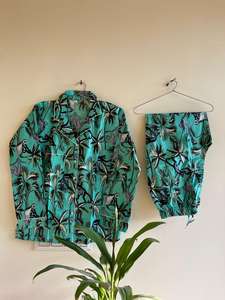 Conjunto de ropa de dormir de algodón azul con cuello en V para mujer, traje de noche con estampado de animales de mono Sexy elegante, pijama cómodo transpirable de talla grande - Product Image 5