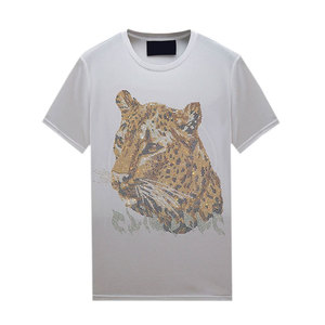 Elegante Camisa de algodón 100% con diamantes de imitación para hombres transpirable con logotipo personalizado impreso patrón sólido camisetas - Product Image 1