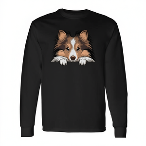 Simpatica maglietta a maniche lunghe con cucciolo di Shetland Sheepdog che fa capolino, regalo promozionale per gli amanti dei cani - Product Image 2