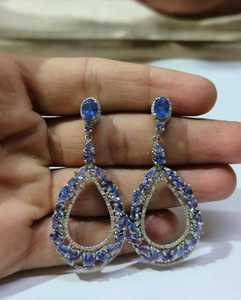 925 Sterling Silver <b>Stud</b> <b>Earrings</b> Natural Tanzanite and Diamond Elegant Gemstone Jewelry - Product Image 4