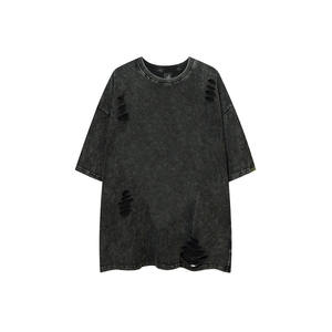 Camiseta de gran tamaño con agujeros rasgados de Hip Hop de alta calidad, ropa Vintage, camisetas gráficas para hombres, Camiseta ajustada con hombros caídos para hombres - Product Image 1