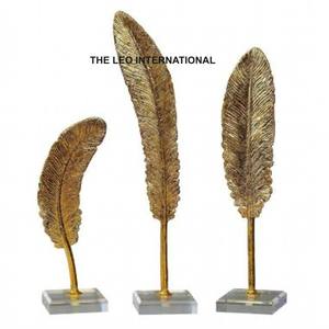 Aluminio Metal hoja forma oro acabado esculturas modernas de la India juegos de 3 lujo hecho a mano hogar decorativo - Product Image 1