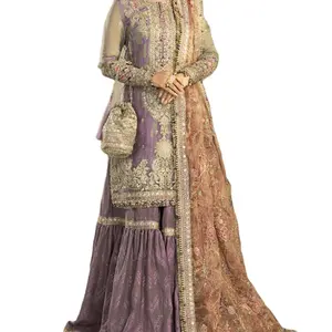 Indian Pakistani Latest Net Embroidered Gharara With Heavy Stonework Luxury Wedding Collection Hot Selling Dress 2023