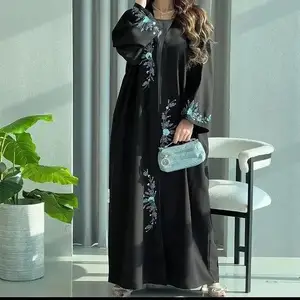 Black Satin Nidah Open Front Abaya Kaftan Kimono Customized Option Plus Size