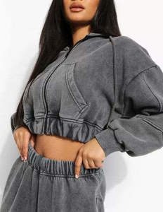 Survêtements pour femmes en coton pur, lavage à l'acide, hiver, à capuche, uni, léger, respirant, manches longues, tendance - Product Image 4