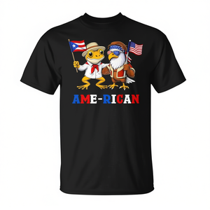 T-Shirt Americana Puerto Ricana con Bandiera di Porto Rico e USA, Design Personalizzabile Promozionale - Product Image 2