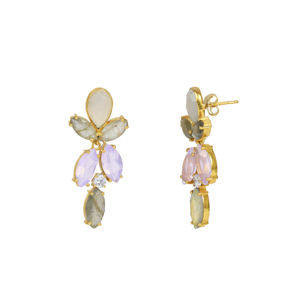 Nouvelles boucles d'oreilles pendantes en argent sterling 925 plaqué or, labradorite, calcédoine, élégantes, bijoux fins pour mariage, cadeau de fête - Product Image 3