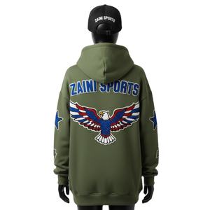 Sweat à capuche intégral pour femme en tissu polaire épais 320 GSM vert olive, vêtement d'hiver doux avec logo en chenille brodé, sweat-shirts basiques - Product Image 2