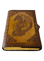 Dragon vintage en cuir livre de sorts Celtic wiccan journaux pour l'écriture prop Charcoal handmade embossed deckle Art paper Diary