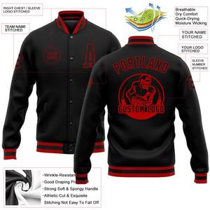 Blouson aviateur personnalisé noir noir-rouge Varsity Letterman veste coupe-vent Streetwear veste Varsity vintage pour hommes - Product Image 2
