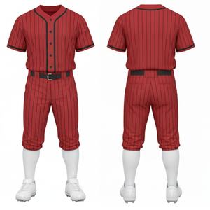 Seragam Baseball Profesional dengan Permintaan Tinggi |   Jersey Kancing Penuh dengan Garis Merah & Hitam Sublimasi dengan Celana - Product Image 1
