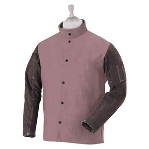 Chaquetas de soldadura de cuero Delantal de soldadura larga Ropa de soldador resistente a la llama con mangas Babero de soldadura antiescaldado resistente al desgaste - Product Image 1