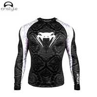 Ventes en gros de rashguards MMA personnalisables, respirants, en polyester/coton, à manches courtes, 140g, imprimés numériquement, unisexes, pour le BJJ et le surf
