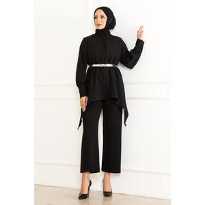MSW19001-1 Conjunto de Traje Informal Negro con Detalles, Blusa Larga y Piezas Coordinadas de Longitud Midi - Product Image 3