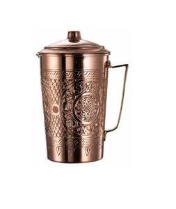 Pichet en cuivre pour l'eau potable avec des sculptures traditionnelles et un attrait vintage parfait pour les cuisines de bien-être et les ensembles de salle à manger - Product Image 5