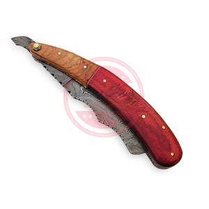 Maquinilla de afeitar recta plegable de acero Damasco de una sola hoja - Product Image 6