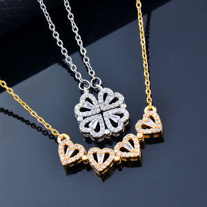Collier de trèfle magnétique pliant créatif à 4 cœurs pour Femmes, Bijoux Femmes En Gros, collier magnétique En cristal à quatre feuilles - Product Image 1