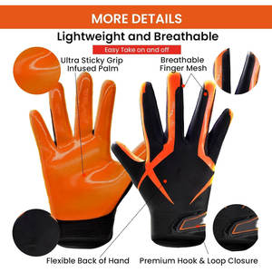 Guantes de fútbol americano con agarre de cuero y silicona, equipo deportivo personalizado para equipos y escuelas, guantes de práctica de fútbol - Product Image 2