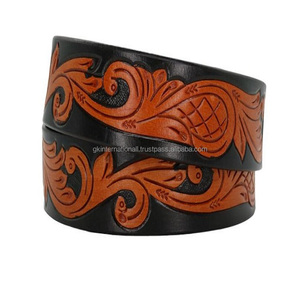 Cinturón de herramientas de cuero occidental con diseño tallado a mano para hombre con hebilla de diseñador vintage y cinturón con lazo de metal - Product Image 1